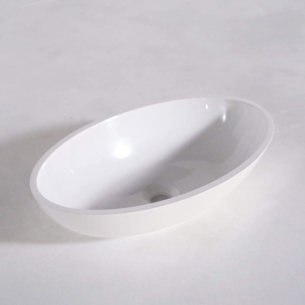 Ovales Aufsatzwaschbecken aus Keramik, glänzend weiß – Vase