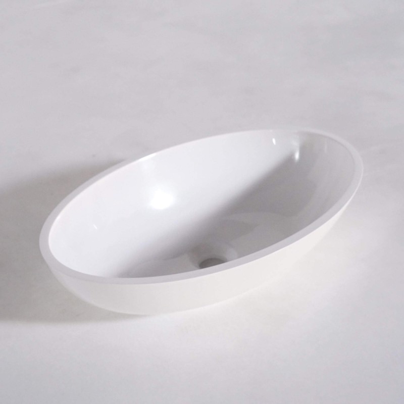 Ovale Aufsatzwaschschale fürs Bad, glänzend weiß, Mineralguss - Vase