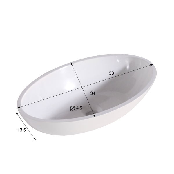Ovales Aufsatzwaschbecken aus Keramik, glänzend weiß – Vase