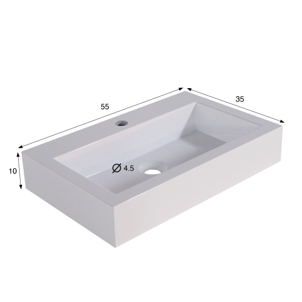 Rechteckiges Aufsatzwaschbecken aus Keramik, glänzend weiß – Odon