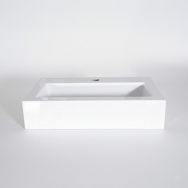 Rechteckiges Aufsatzwaschbecken aus Keramik, glänzend weiß – Odon