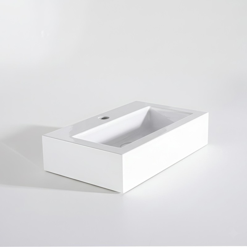 Rechteckiges Aufsatzwaschbecken aus Keramik, glänzend weiß – Odon