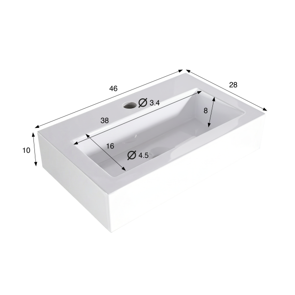 Rechteckiges Aufsatzwaschbecken aus Keramik, glänzend weiß – Odon