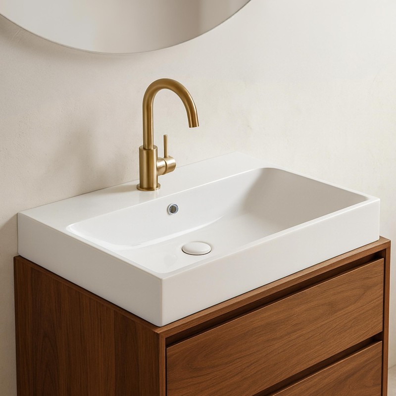 Keramik-Waschbecken fürs Badezimmer, glänzend weiß – Anna