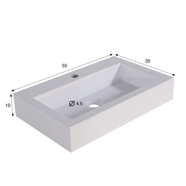 Rechteckiges Aufsatzwaschbecken aus Keramik, matt weiß – Odon