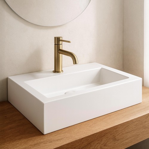 Rechteckiges Aufsatzwaschbecken aus Keramik, matt weiß – Odon