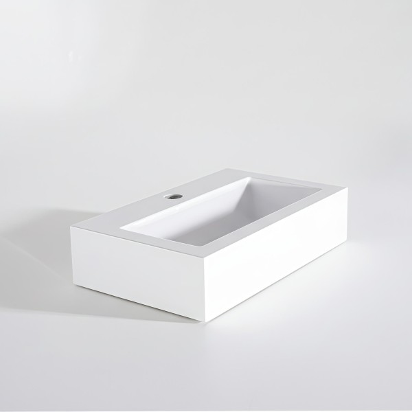 Rechteckiges Aufsatzwaschbecken aus Keramik, matt weiß – Odon