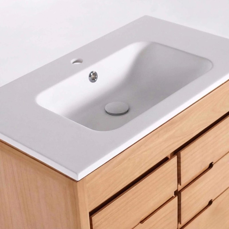 Badmöbel mit Einzelwaschbecken aus Massivholz, matt weiß – Ashwini