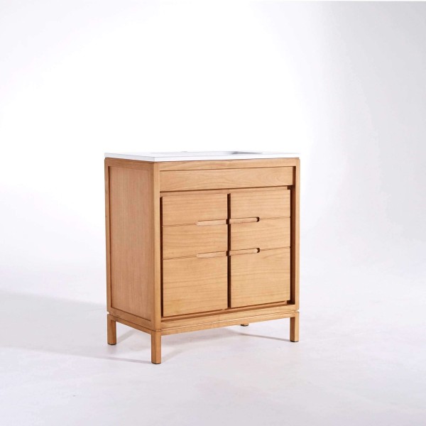 Badmöbel mit Einzelwaschbecken aus Massivholz, matt weiß – Ashwini