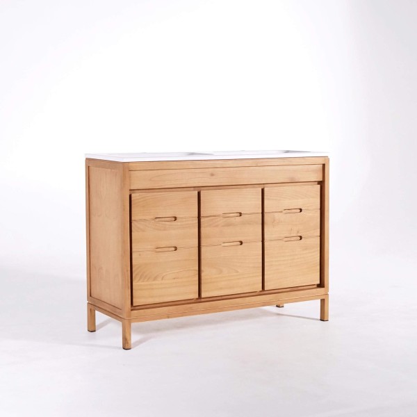 Badmöbel mit Doppelwaschbecken aus Massivholz, matt weiß – Ashwini