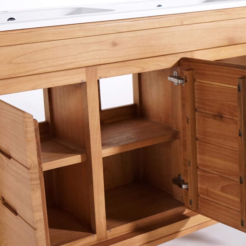 Badmöbel mit Doppelwaschbecken aus Massivholz, matt weiß – Ashwini