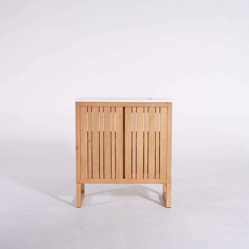 Badmöbel mit Einzelwaschbecken aus Massivholz, matt weiß – Satya