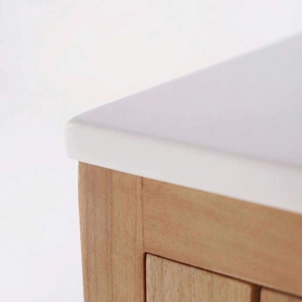 Badmöbel mit Einzelwaschbecken aus Massivholz, matt weiß – Satya