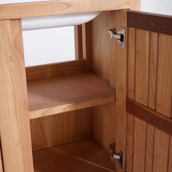 Badmöbel mit Doppelwaschbecken aus Massivholz, matt weiß – Satya