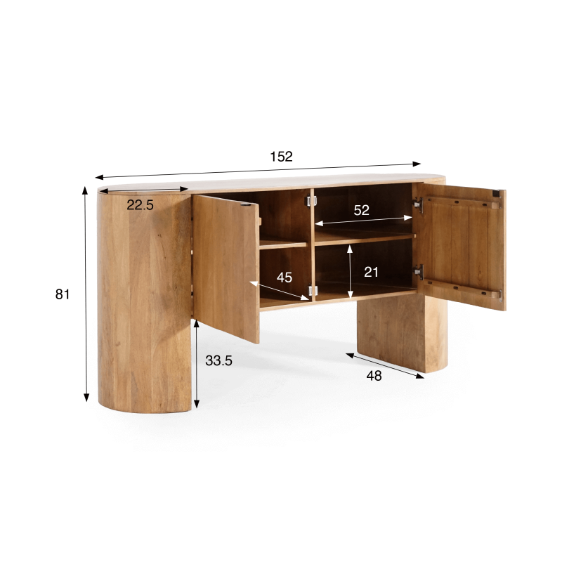 Sideboard mit 2 Türen aus Massivholz - Timea
