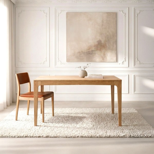 Rechteckiger Esstisch aus Eichenholz 140 × 80 cm mit 50 cm Verlängerungsplatte