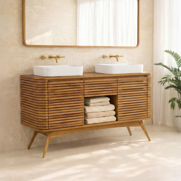 Badezimmermöbel aus Teakholz für Doppelwaschbecken - Kama