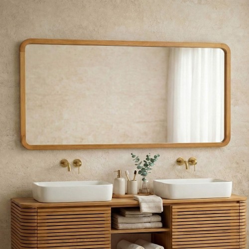 Großer rechteckiger Spiegel mit Teakholzrändern - Kama