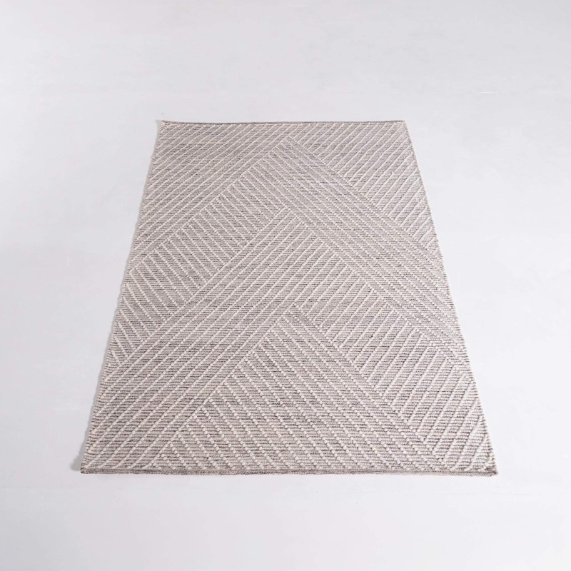 Wollteppich 140x200 cm, Weiß-Schwarz - Arvo