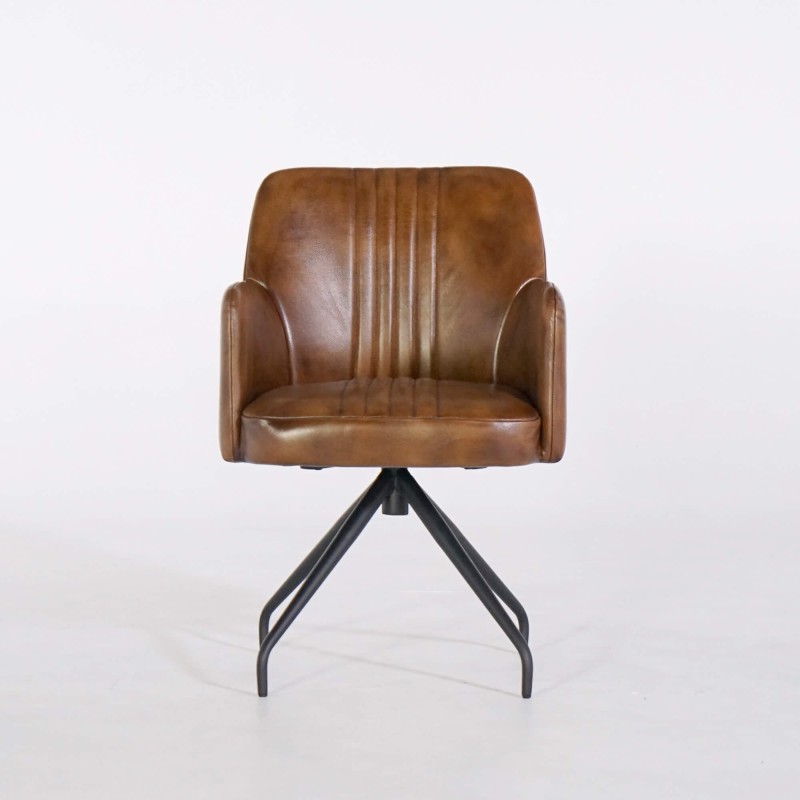 Stuhl aus Echtleder mit Metallfuß – Edison