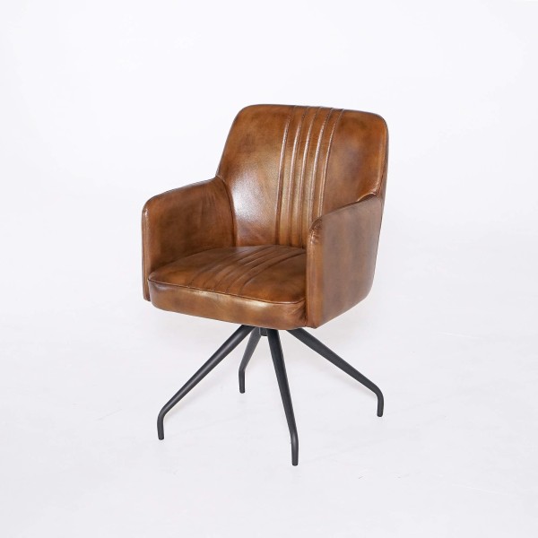 Stuhl aus Echtleder mit Metallfuß – Edison