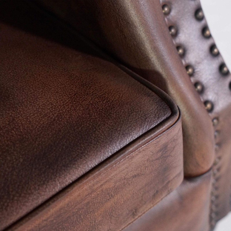 Englischer Ohrenbackensessel aus dunkelbraunem Leder – George