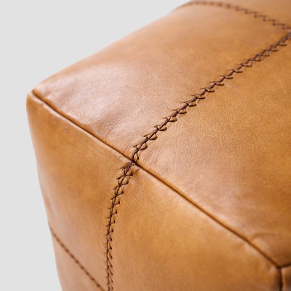 Vintage quadratischer Pouf aus Echtleder