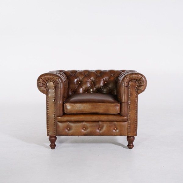 Chesterfield-Sessel aus echtem Leder – Edward