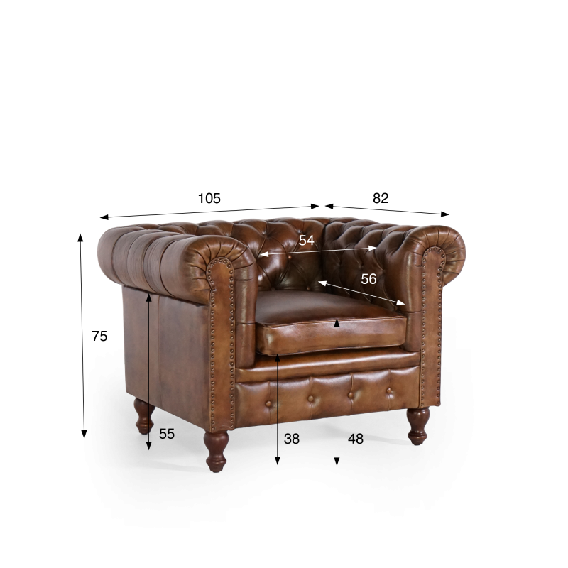 Chesterfield-Sessel aus echtem Leder – Edward