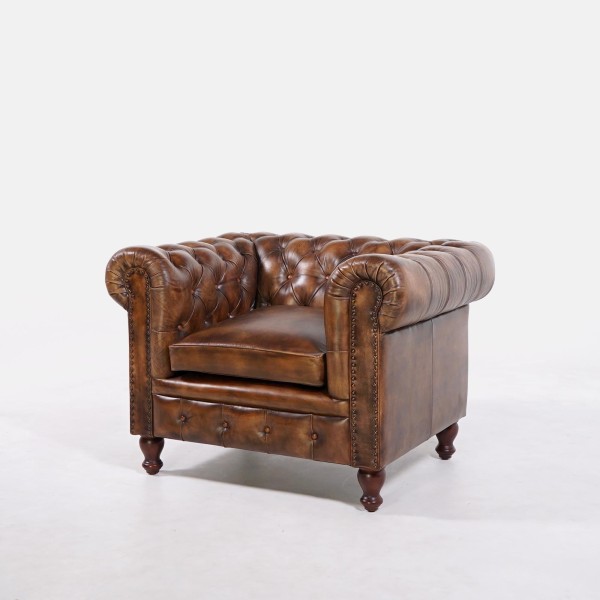 Chesterfield-Sessel aus echtem Leder – Edward
