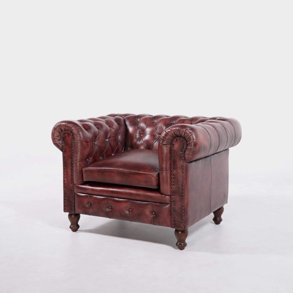 Chesterfield-Sessel aus echtem Leder – Edward