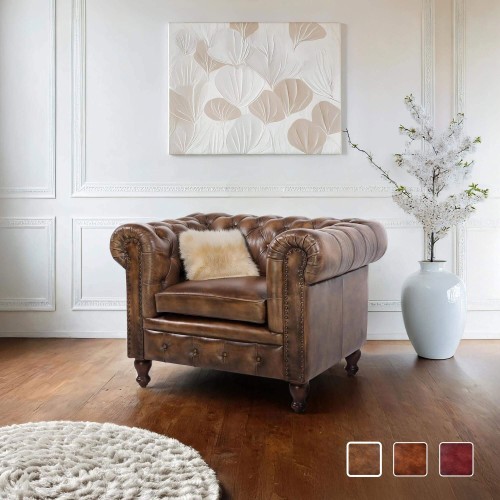 Chesterfield-Sessel aus echtem Leder – Edward