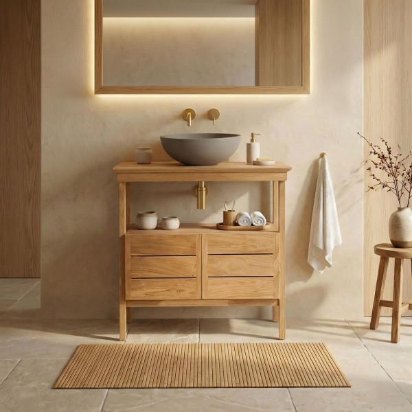 Waschbeckenunterschrank aus massivem Teakholz 80 cm - Nandini