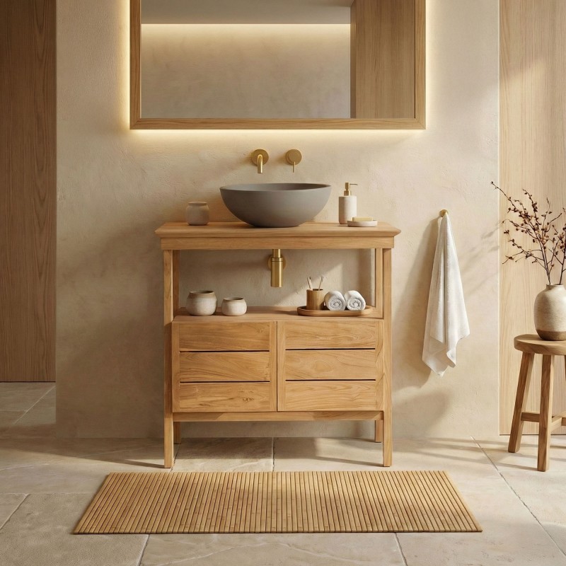 Waschbeckenunterschrank aus massivem Teakholz 80 cm - Nandini