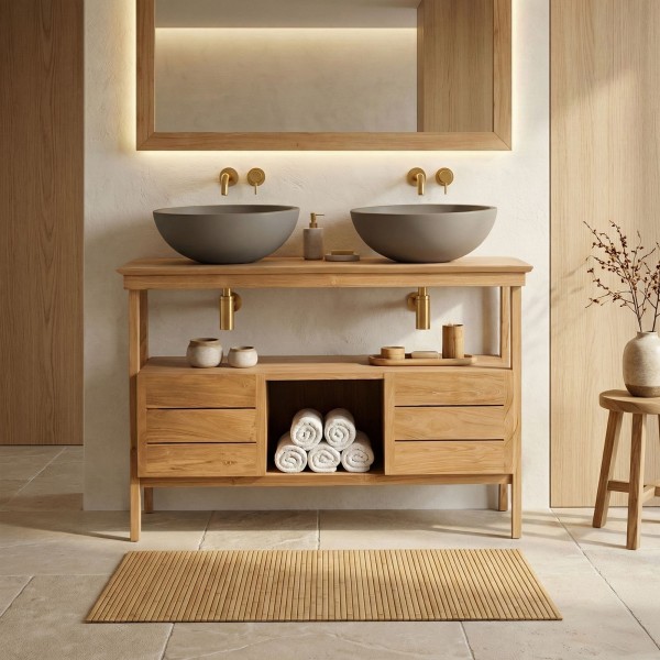 Badezimmerschrank aus massivem Teakholz 120 cm - Nandini