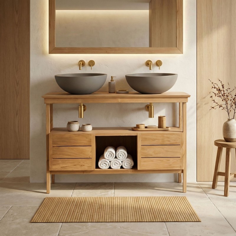 Badezimmerschrank aus massivem Teakholz 120 cm - Nandini