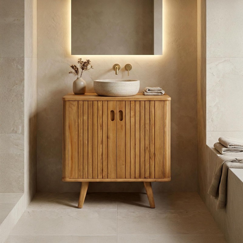 Waschtischunterschrank aus massivem Teakholz 80 cm - Neha