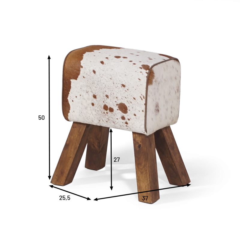 Kleine Sitzbank Pferd mit Sattelblatt aus Kuhfell - Ranch