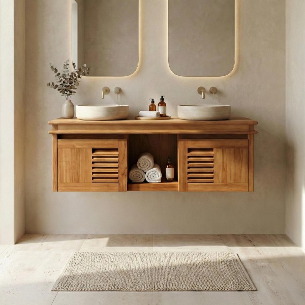 Badezimmermöbel 120 cm Doppelwaschbecken aus massivem Teakholz - Mira