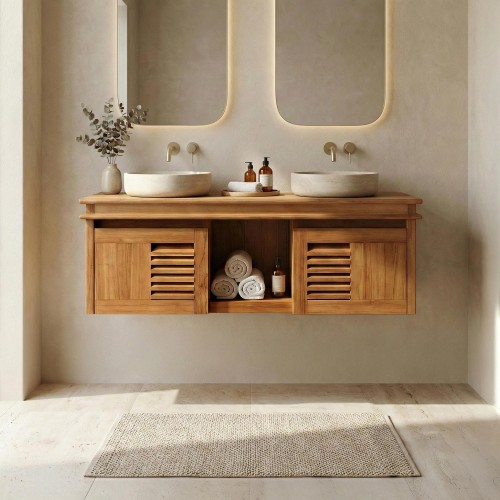 Badezimmermöbel 120 cm Doppelwaschbecken aus massivem Teakholz - Mira