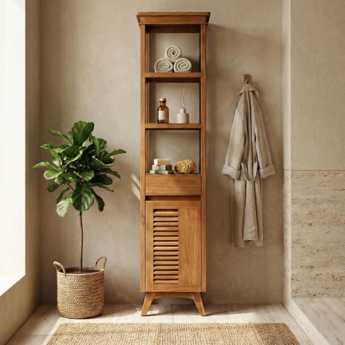 Badezimmer-Aufbewahrungssäule aus massivem Teakholz - Mira