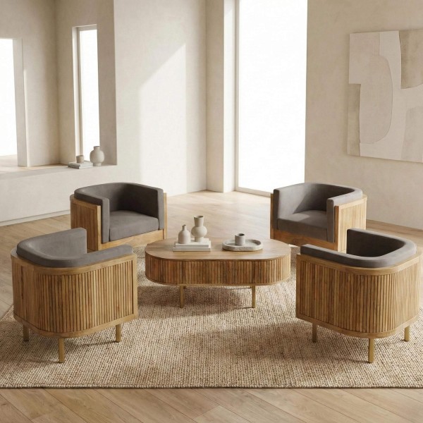 Couchtisch aus Massivholz mit Messingbeinen - Umami