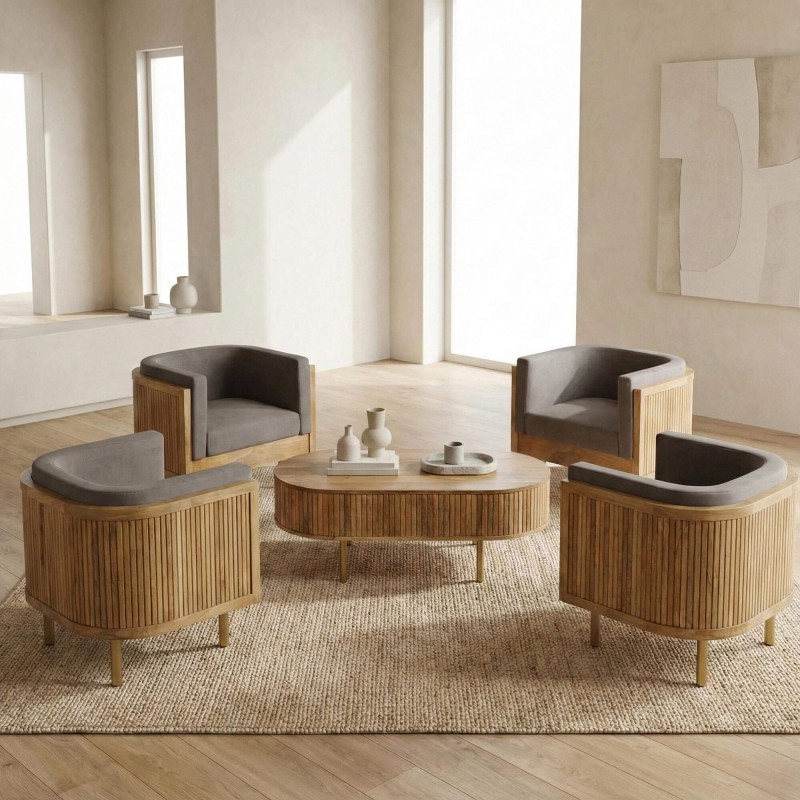 Couchtisch aus Massivholz mit Messingbeinen - Umami