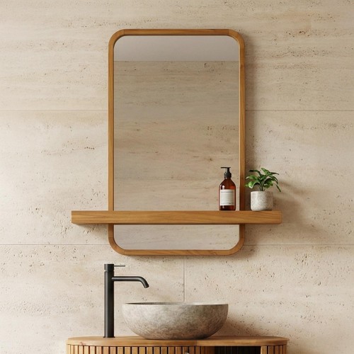 Spiegel mit integriertem Regal aus massivem Teakholz - Leela