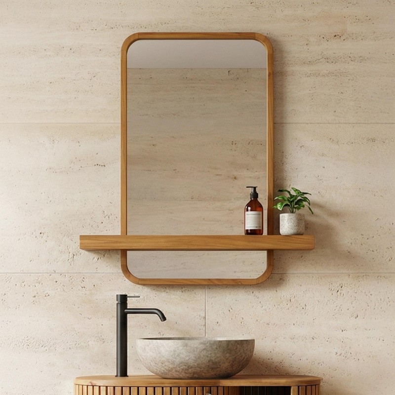 Spiegel mit integriertem Regal aus massivem Teakholz - Leela