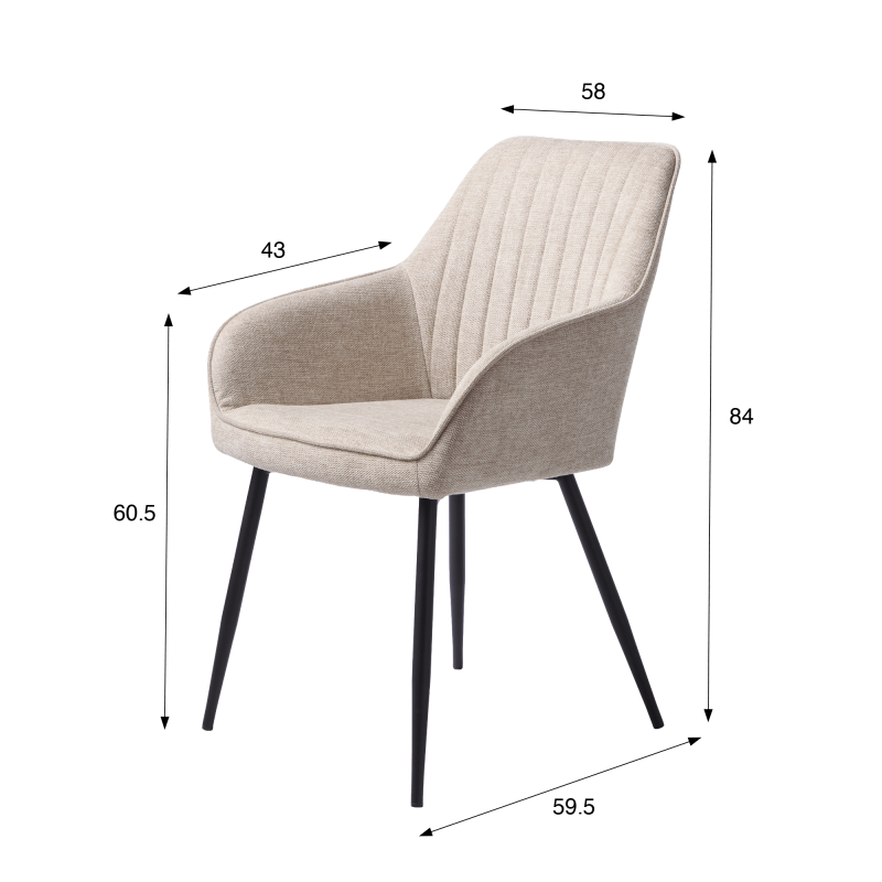 Esszimmerstuhl aus sandfarbenem Stoff – Nolan Stripe