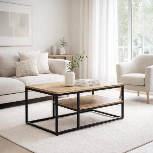 Couchtisch aus Holz mit Unterplatte und Metallgestell