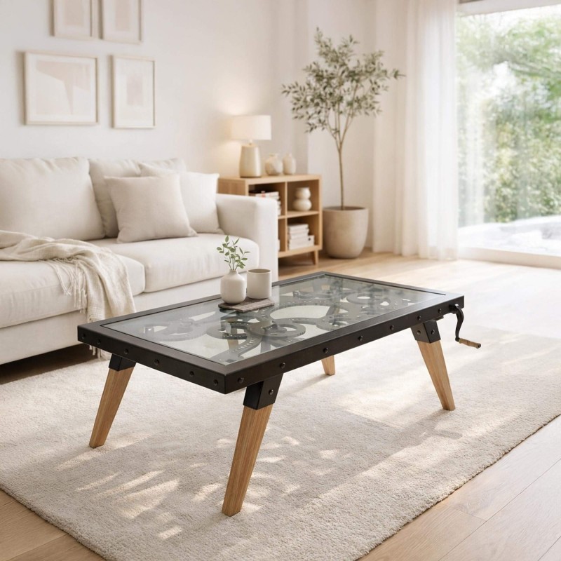 Industrieller Couchtisch mit Zahnrädern