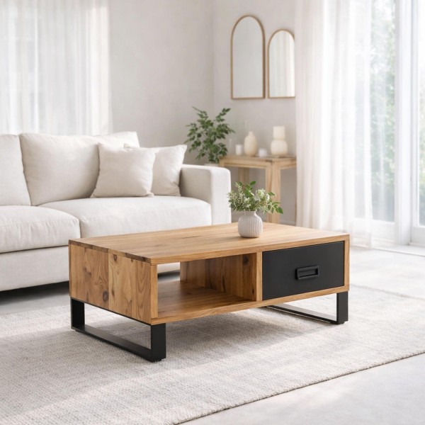 Industrial Couchtisch aus massivem Akazienholz – Osaka