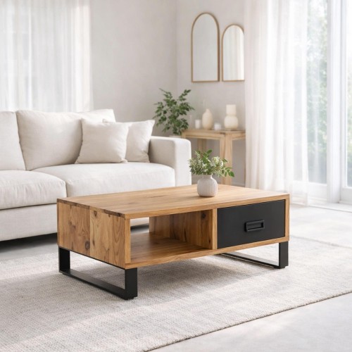 Industrial Couchtisch aus massivem Akazienholz – Osaka